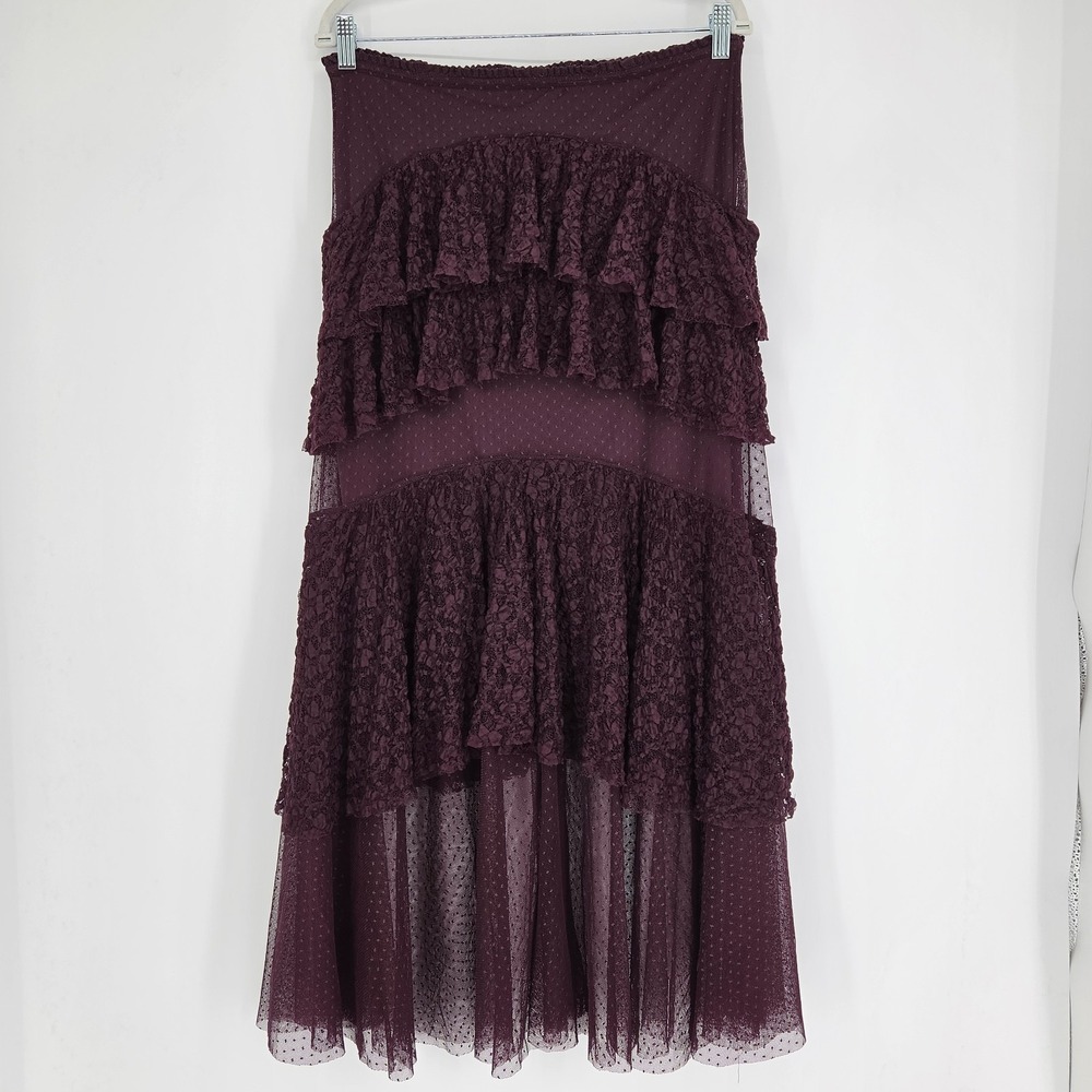 Free People NWT Lace Ruffle Tiered Maxi Skirt Medium Coquette Fall Fest Party